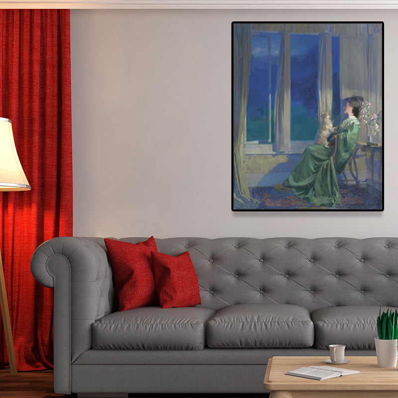Painting Print Post-Impressionist Canvas Wall Art with Woman Portrait, Soft Color Blue Clearhalo 'Arts' 'Canvas Art' 1658633