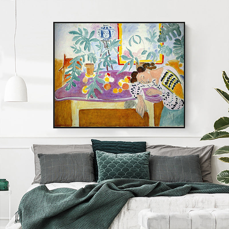 Fauvism Matisse Napping Painting Green Dining Room Wall Art, Textured Surface Clearhalo 'Art Gallery' 'Canvas Art' 'Contemporary Art Gallery' 'Modern' Arts' 1658640