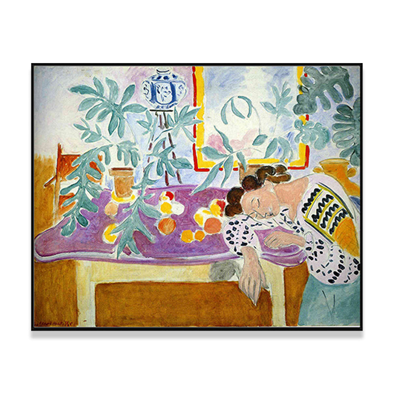 Fauvism Matisse Napping Painting Green Dining Room Wall Art, Textured Surface Clearhalo 'Art Gallery' 'Canvas Art' 'Contemporary Art Gallery' 'Modern' Arts' 1658643