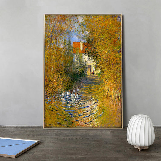 Geese in the Creek Art Print Textured Rustic House Interior Canvas in Yellow-Orange Clearhalo 'Art Gallery' 'Canvas Art' 'Country Art Gallery' 'French Country' 'Rustic' Arts' 1658653