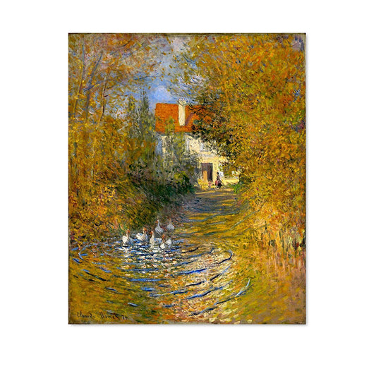 Geese in the Creek Art Print Textured Rustic House Interior Canvas in Yellow-Orange Clearhalo 'Art Gallery' 'Canvas Art' 'Country Art Gallery' 'French Country' 'Rustic' Arts' 1658655