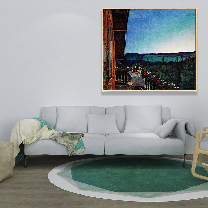 Neo-Romanticism Canvas Art in Green Harald Solberg Balcony Scenery Wall Decor for Room Clearhalo 'Art Gallery' 'Canvas Art' 'Country Art Gallery' 'French Country' 'Rustic' Arts' 1658662