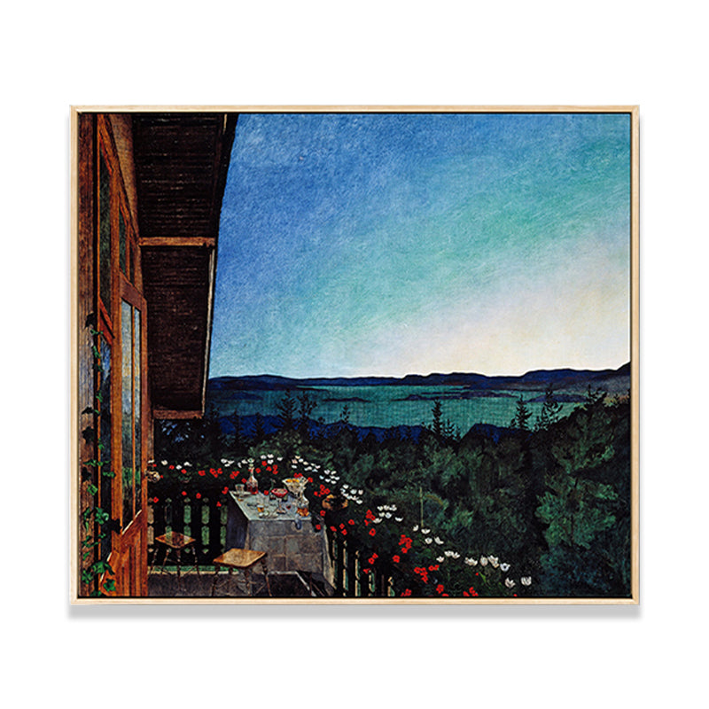 Neo-Romanticism Canvas Art in Green Harald Solberg Balcony Scenery Wall Decor for Room Clearhalo 'Art Gallery' 'Canvas Art' 'Country Art Gallery' 'French Country' 'Rustic' Arts' 1658663