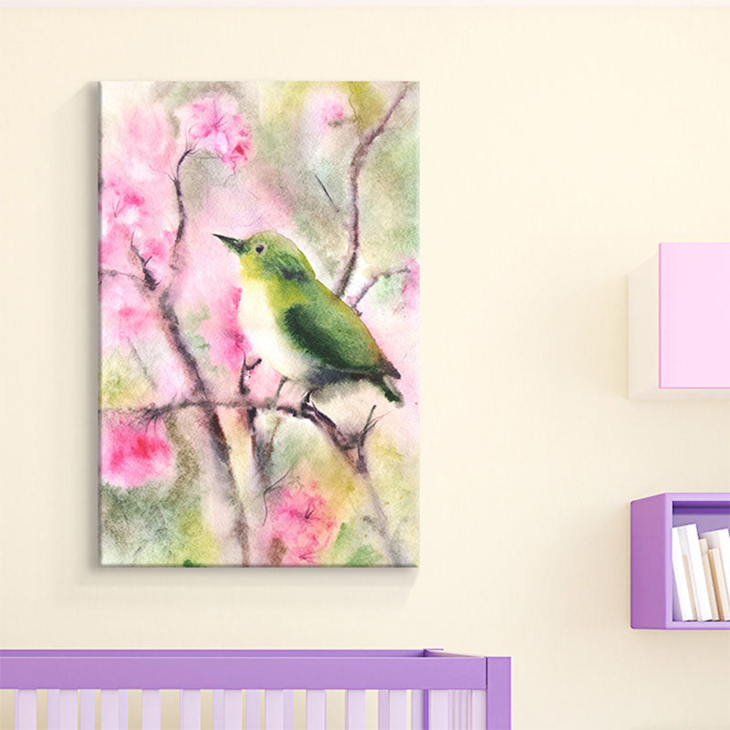 Birds and Flower Blossom Painting Farmhouse Textured Dining Room Canvas Wall Art Pink Clearhalo 'Art Gallery' 'Canvas Art' 'Country Art Gallery' 'French Country' 'Rustic' Arts' 1658681