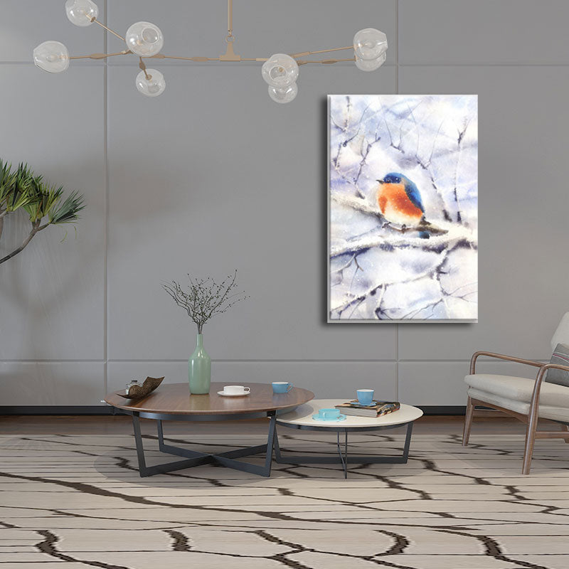 Birds and Flower Blossom Painting Farmhouse Textured Dining Room Canvas Wall Art Blue Clearhalo 'Art Gallery' 'Canvas Art' 'Country Art Gallery' 'French Country' 'Rustic' Arts' 1658689