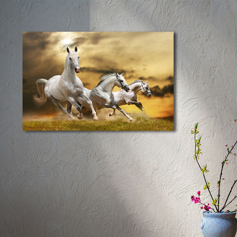 Fine Horses Wall Art Textured Contemporary Living Room Canvas Print in Dark Color Yellow Clearhalo 'Art Gallery' 'Canvas Art' 'Contemporary Art Gallery' 'Modern' Arts' 1658722