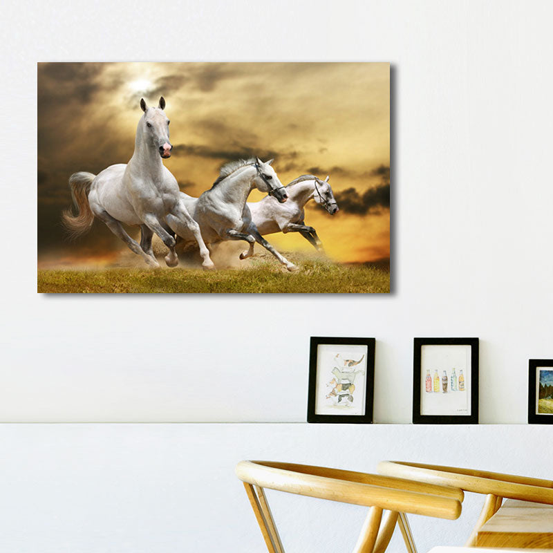 Fine Horses Wall Art Textured Contemporary Living Room Canvas Print in Dark Color Clearhalo 'Art Gallery' 'Canvas Art' 'Contemporary Art Gallery' 'Modern' Arts' 1658724
