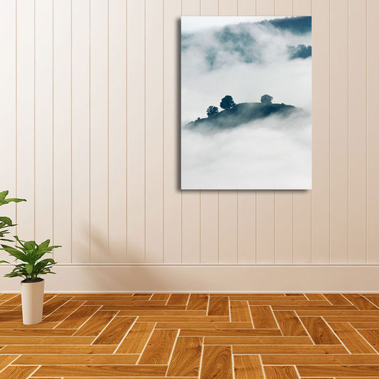Foggy Mountain Canvas Art for Bedroom Natural Scenery Wall Decor in Green and White Clearhalo 'Art Gallery' 'Canvas Art' 'Contemporary Art Gallery' 'Modern' Arts' 1658727