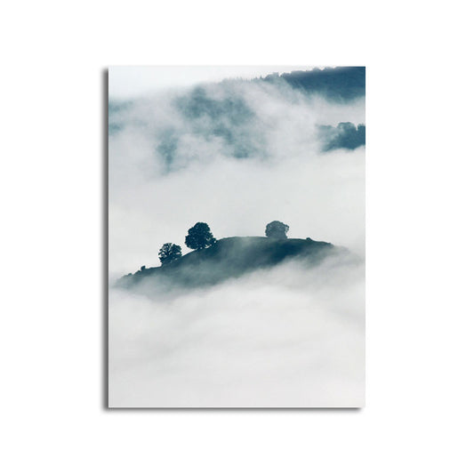 Foggy Mountain Canvas Art for Bedroom Natural Scenery Wall Decor in Green and White Clearhalo 'Art Gallery' 'Canvas Art' 'Contemporary Art Gallery' 'Modern' Arts' 1658729