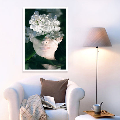 Photography Woman and Flower Canvas Art for Girls Bedroom, White and Green, Textured White Clearhalo 'Arts' 'Canvas Art' 1658733