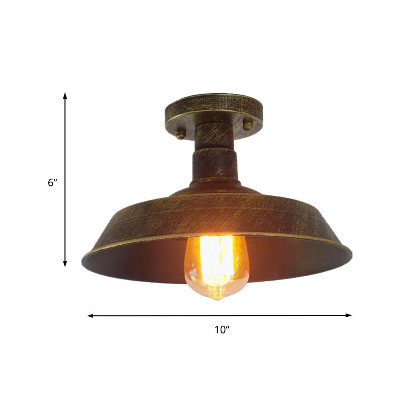 Farmhouse Barn Shade Semi-Flush Mount 1 Head Wrought Iron Ceiling Light Fixture in Aged Silver/Weathered Copper Clearhalo 'Ceiling Lights' 'Close To Ceiling Lights' 'Close to ceiling' 'Flush mount' 'Industrial Flush Mount' Lighting' 165875