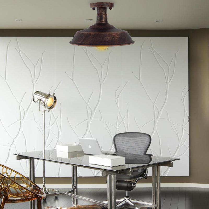 Farmhouse Barn Shade Semi-Flush Mount 1 Head Wrought Iron Ceiling Light Fixture in Aged Silver/Weathered Copper Weathered Copper Clearhalo 'Ceiling Lights' 'Close To Ceiling Lights' 'Close to ceiling' 'Flush mount' 'Industrial Flush Mount' Lighting' 165876