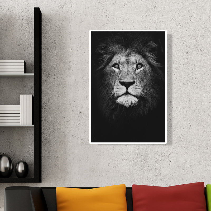 Dark Color Lion Head Canvas Art Wild Animal Modern Textured Wall Decor for Bedroom Clearhalo 'Art Gallery' 'Canvas Art' 'Contemporary Art Gallery' 'Modern' Arts' 1658770