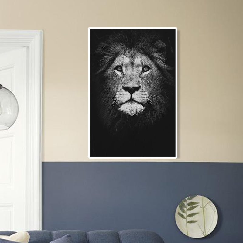 Dark Color Lion Head Canvas Art Wild Animal Modern Textured Wall Decor for Bedroom Clearhalo 'Art Gallery' 'Canvas Art' 'Contemporary Art Gallery' 'Modern' Arts' 1658771