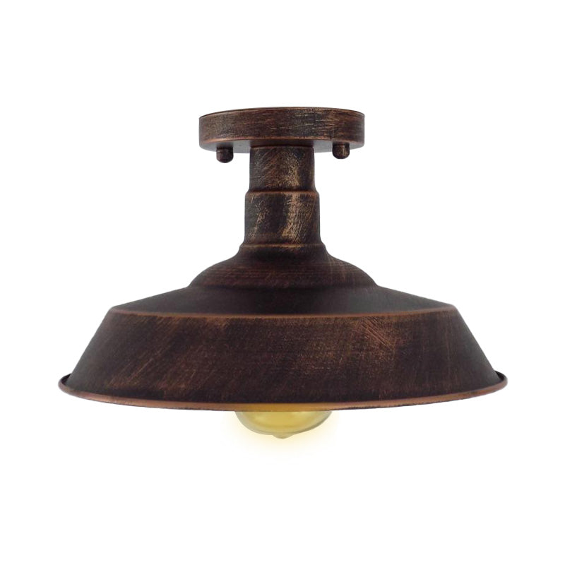 Farmhouse Barn Shade Semi-Flush Mount 1 Head Wrought Iron Ceiling Light Fixture in Aged Silver/Weathered Copper Clearhalo 'Ceiling Lights' 'Close To Ceiling Lights' 'Close to ceiling' 'Flush mount' 'Industrial Flush Mount' Lighting' 165878
