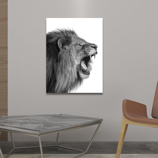 Photography Lion Roaring Canvas Wall Art for House Interior, Grey and White, Textured Clearhalo 'Art Gallery' 'Canvas Art' 'Contemporary Art Gallery' 'Modern' Arts' 1658788