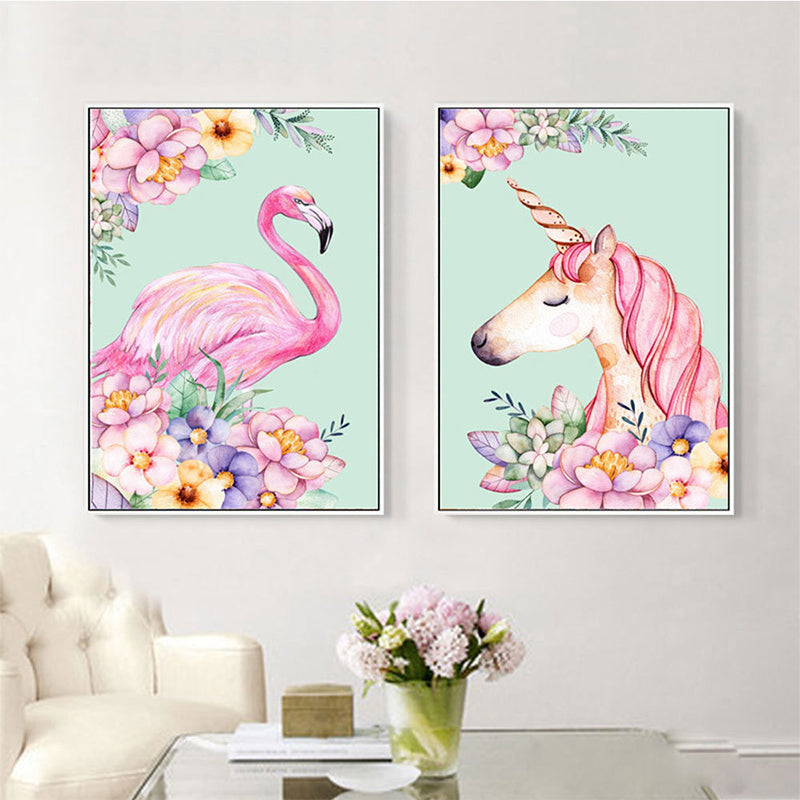 Kids Fantasy Animal Art Print Pink Textured Surface Wall Decoration for Living Room Pink One Set Clearhalo 'Art Gallery' 'Canvas Art' 'Kids' Arts' 1658798