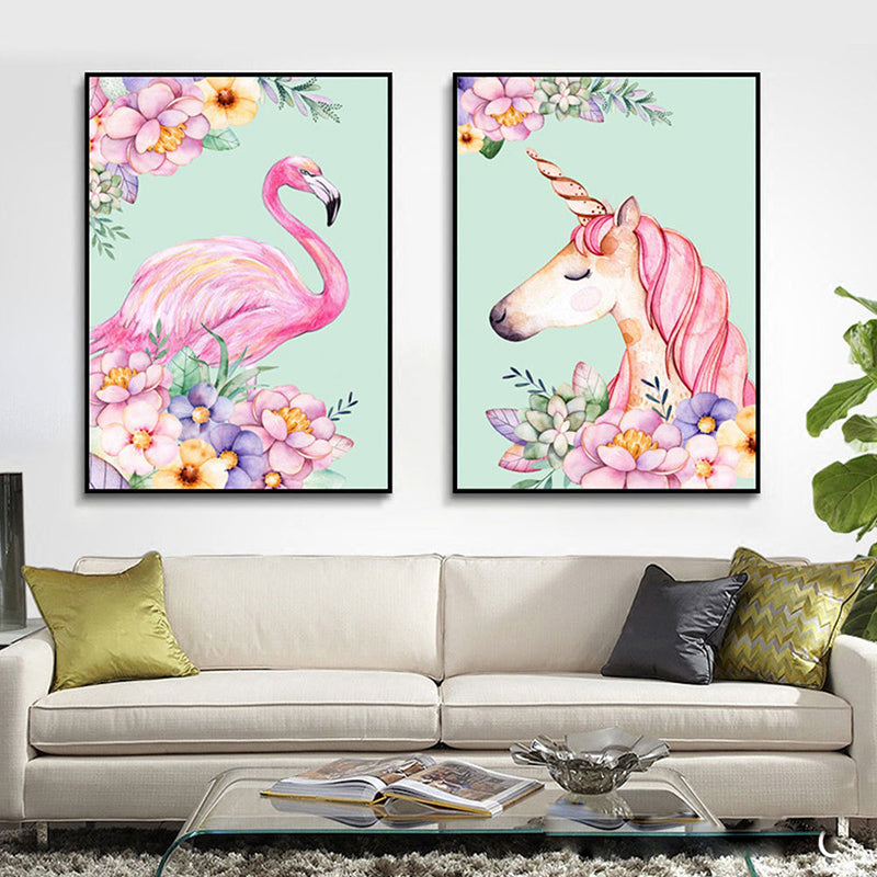 Kids Fantasy Animal Art Print Pink Textured Surface Wall Decoration for Living Room Clearhalo 'Art Gallery' 'Canvas Art' 'Kids' Arts' 1658799