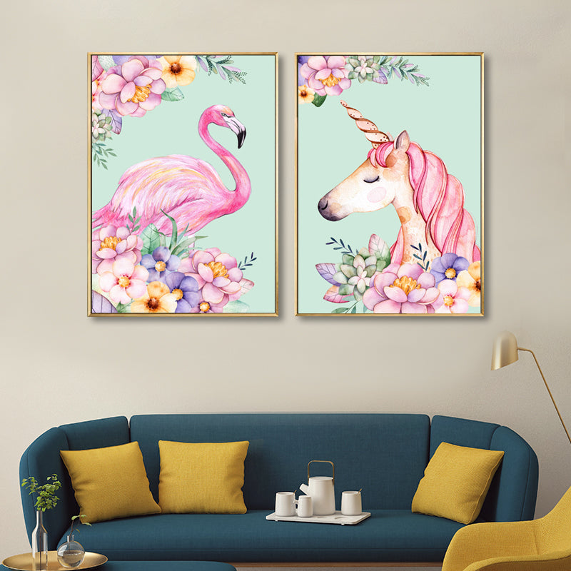 Kids Fantasy Animal Art Print Pink Textured Surface Wall Decoration for Living Room Clearhalo 'Art Gallery' 'Canvas Art' 'Kids' Arts' 1658800