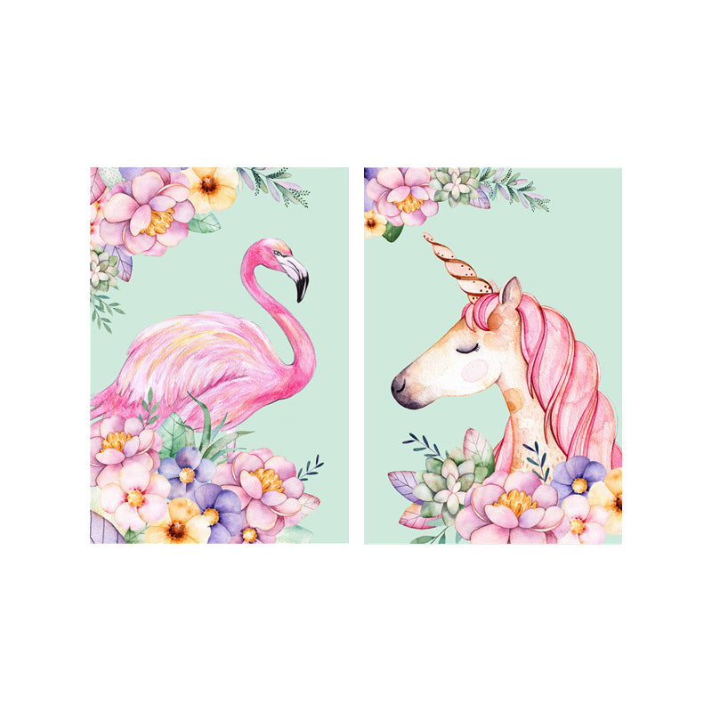 Kids Fantasy Animal Art Print Pink Textured Surface Wall Decoration for Living Room Clearhalo 'Art Gallery' 'Canvas Art' 'Kids' Arts' 1658801