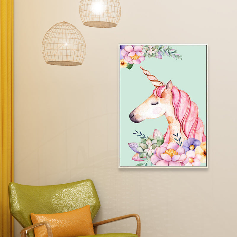 Kids Fantasy Animal Art Print Pink Textured Surface Wall Decoration for Living Room Clearhalo 'Art Gallery' 'Canvas Art' 'Kids' Arts' 1658811
