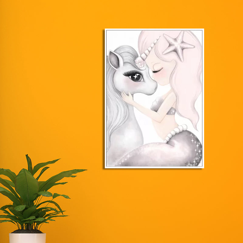 Cartoon Pony Painting Canvas Wall Art Pink Fantasy Wall Decor for Baby Girls Room Clearhalo 'Art Gallery' 'Canvas Art' 'Kids' Arts' 1658829