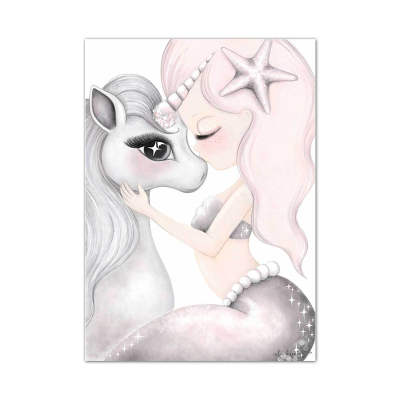 Cartoon Pony Painting Canvas Wall Art Pink Fantasy Wall Decor for Baby Girls Room Clearhalo 'Art Gallery' 'Canvas Art' 'Kids' Arts' 1658830