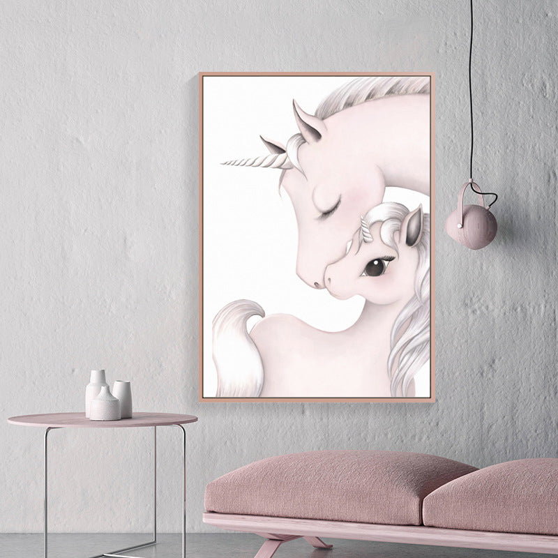 Cartoon Pony Painting Canvas Wall Art Pink Fantasy Wall Decor for Baby Girls Room Pink Design 2 Clearhalo 'Art Gallery' 'Canvas Art' 'Kids' Arts' 1658831