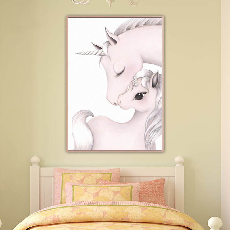 Cartoon Pony Painting Canvas Wall Art Pink Fantasy Wall Decor for Baby Girls Room Clearhalo 'Art Gallery' 'Canvas Art' 'Kids' Arts' 1658833