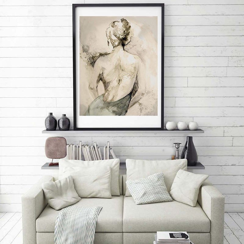 Sexy Woman Back Drawing Canvas Wall Art for Living Room, Yellow, Textured Surface Yellow Clearhalo 'Arts' 'Canvas Art' 1658835