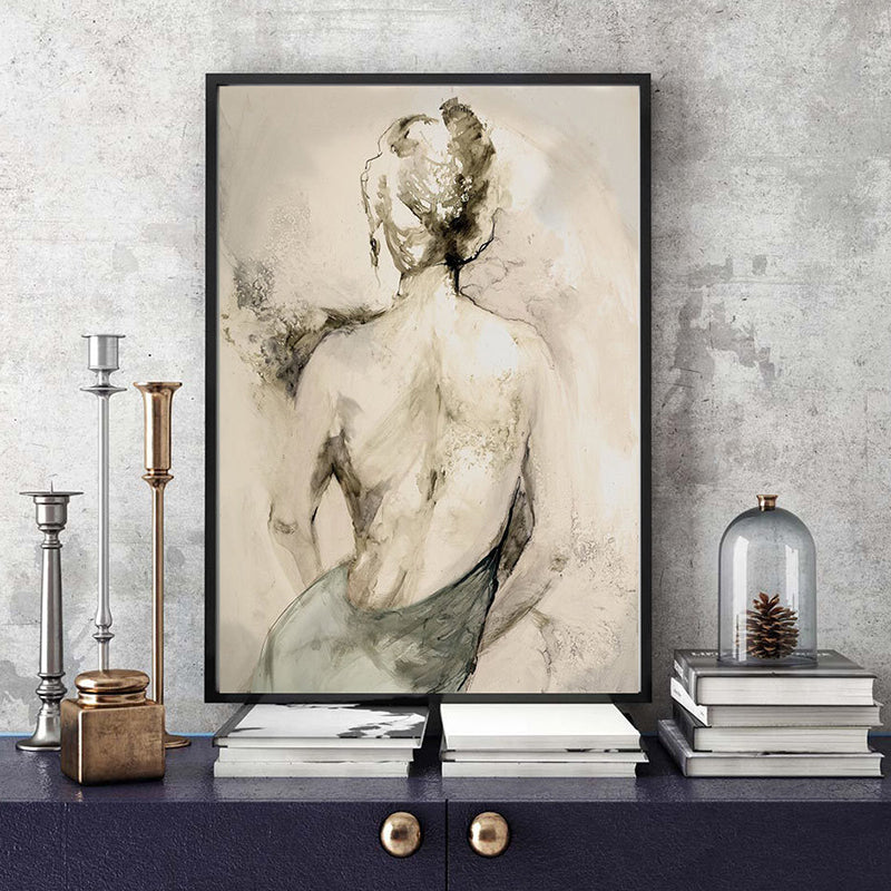 Sexy Woman Back Drawing Canvas Wall Art for Living Room, Yellow, Textured Surface Clearhalo 'Arts' 'Canvas Art' 1658836