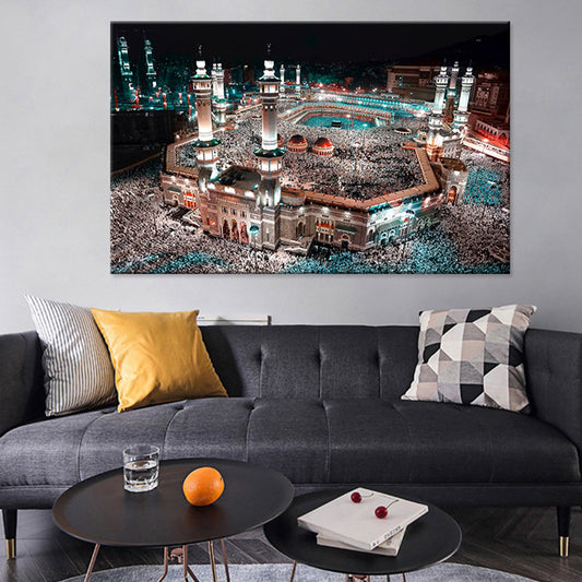 Blue Modern Wall Art Print Aerial View of Night Cityscape Canvas for Sitting Room Blue Clearhalo 'Art Gallery' 'Canvas Art' 'Contemporary Art Gallery' 'Modern' Arts' 1658842