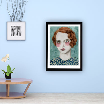 Girl Drawing Wall Art Decor Green Traditional Canvas for House Interior, Textured Green Clearhalo 'Art Gallery' 'Canvas Art' 'Traditional' Arts' 1658856
