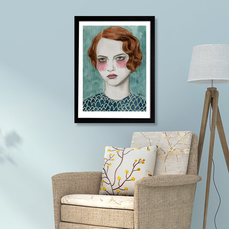 Girl Drawing Wall Art Decor Green Traditional Canvas for House Interior, Textured Clearhalo 'Art Gallery' 'Canvas Art' 'Traditional' Arts' 1658858