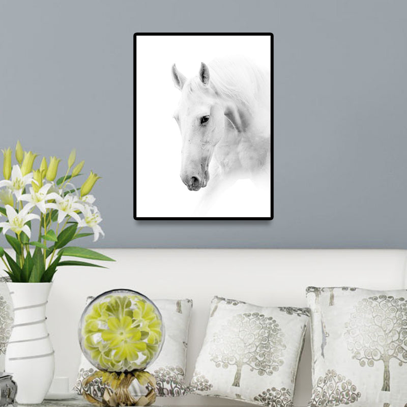 Horse Head Wall Art Decor Textured Surface Modernist House Interior Canvas Print White Clearhalo 'Art Gallery' 'Canvas Art' 'Contemporary Art Gallery' 'Modern' Arts' 1658899