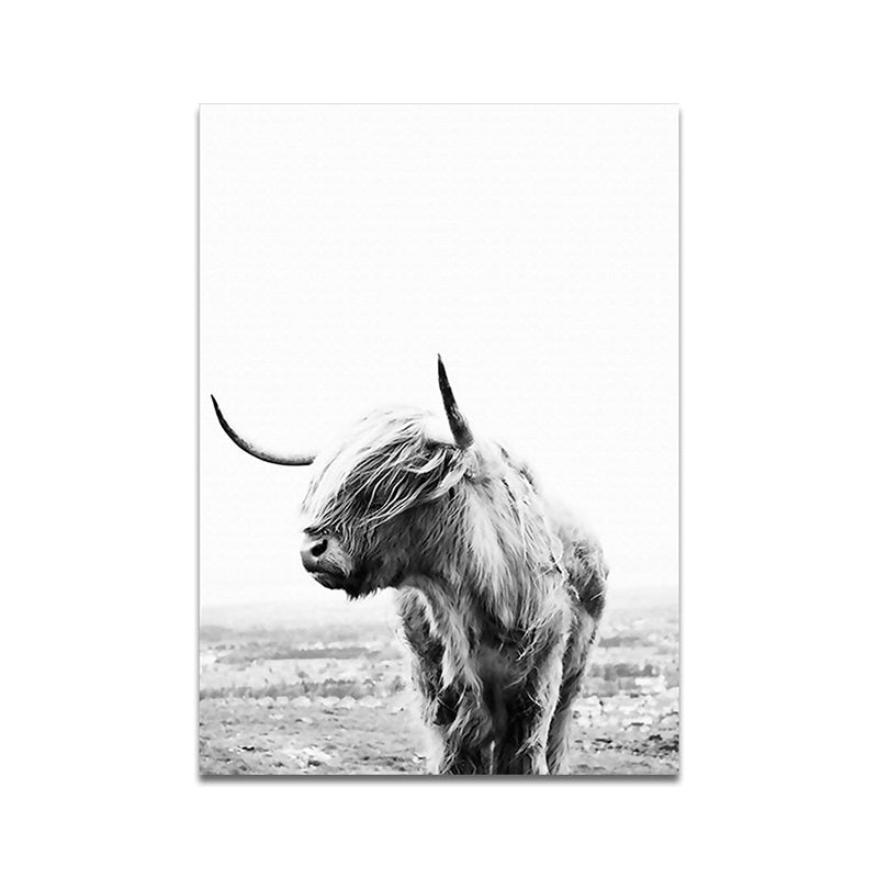 Modernism Yak Art Print Canvas Textured Surface Grey Wall Decoration for Dining Room Clearhalo 'Art Gallery' 'Canvas Art' 'Contemporary Art Gallery' 'Modern' Arts' 1658906