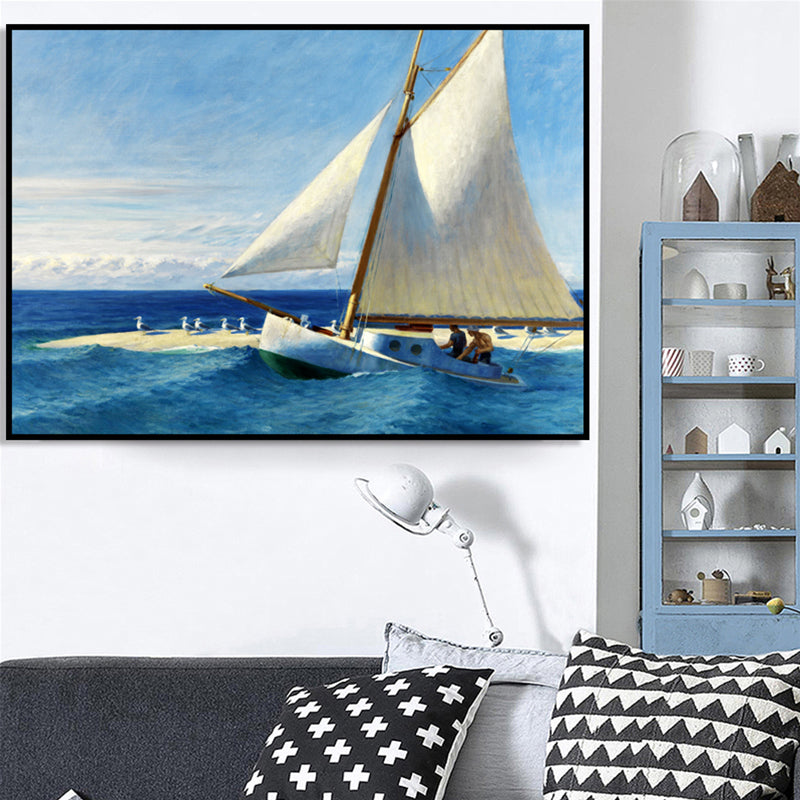 Tropics Sailing Wall Art Blue and White Boys Bedroom Painting, Textured Surface Blue Clearhalo 'Art Gallery' 'Canvas Art' 'Coastal Art Gallery' 'Nautical' Arts' 1658943