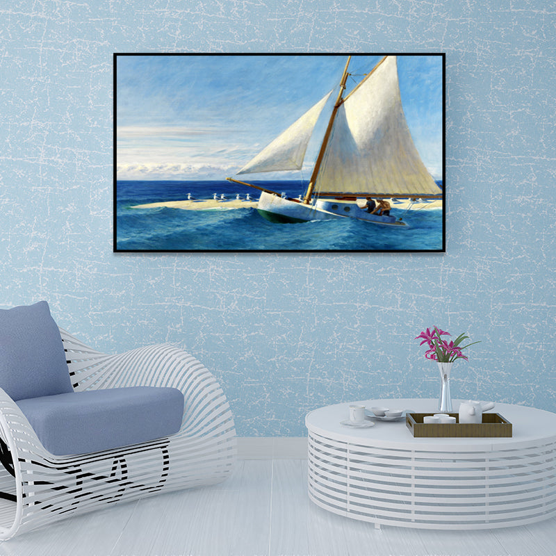 Tropics Sailing Wall Art Blue and White Boys Bedroom Painting, Textured Surface Clearhalo 'Art Gallery' 'Canvas Art' 'Coastal Art Gallery' 'Nautical' Arts' 1658944