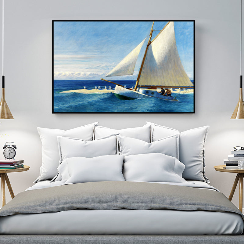 Tropics Sailing Wall Art Blue and White Boys Bedroom Painting, Textured Surface Clearhalo 'Art Gallery' 'Canvas Art' 'Coastal Art Gallery' 'Nautical' Arts' 1658945