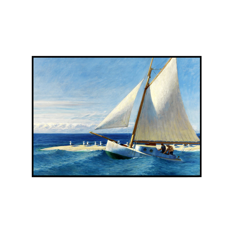 Tropics Sailing Wall Art Blue and White Boys Bedroom Painting, Textured Surface Clearhalo 'Art Gallery' 'Canvas Art' 'Coastal Art Gallery' 'Nautical' Arts' 1658946