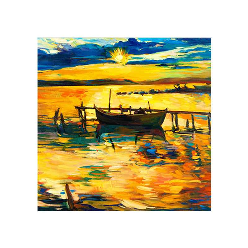 Boat and Sunset Seascape Painting Canvas Print Orange Tropix Wall Art for Family Room Clearhalo 'Art Gallery' 'Canvas Art' 'Coastal Art Gallery' 'Nautical' Arts' 1658960