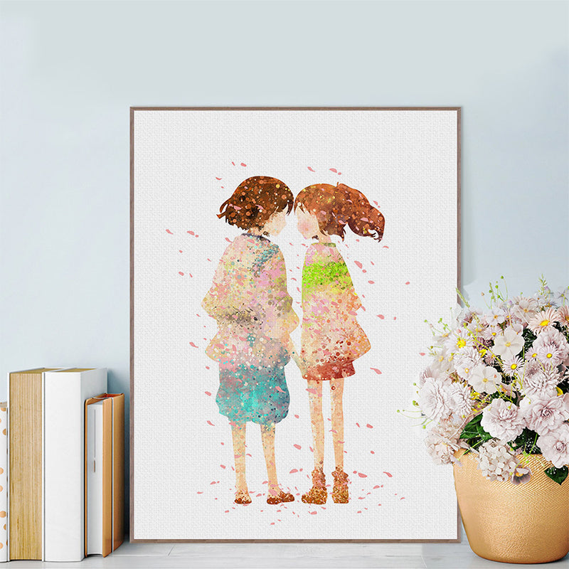 Puppy Love Painting Art Print Textured Cartoon Girls Bedroom Wall Decor in Orange Orange Clearhalo 'Art Gallery' 'Canvas Art' 'Kids' Arts' 1658963