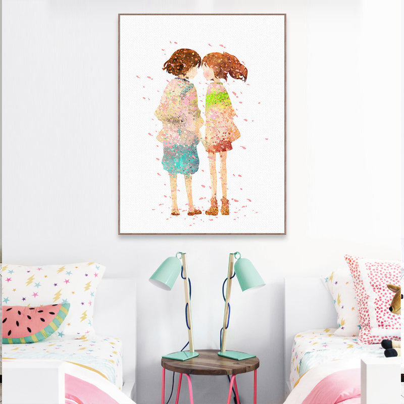Puppy Love Painting Art Print Textured Cartoon Girls Bedroom Wall Decor in Orange Clearhalo 'Art Gallery' 'Canvas Art' 'Kids' Arts' 1658964