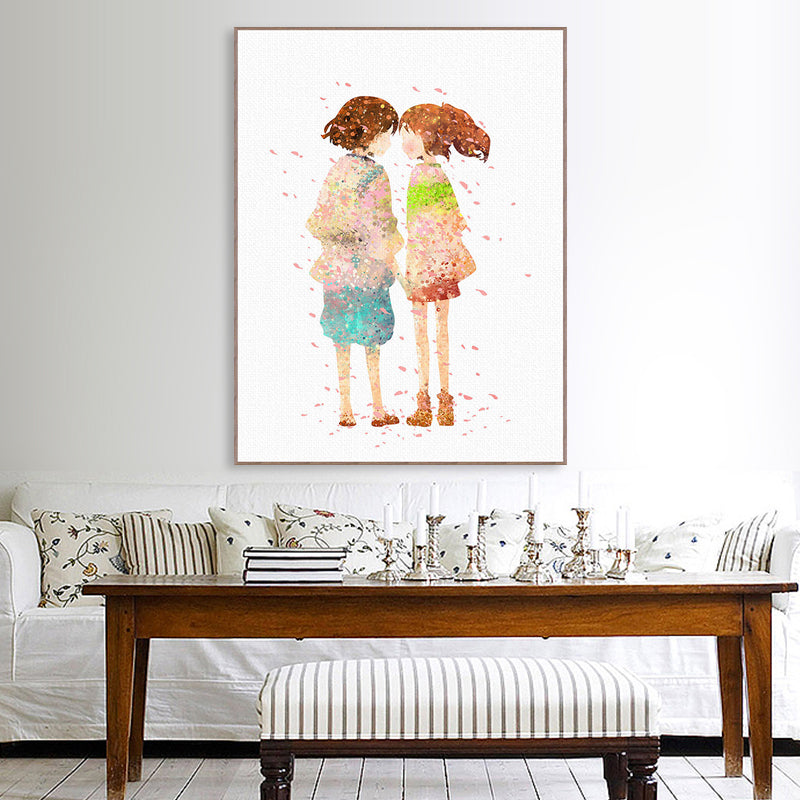 Puppy Love Painting Art Print Textured Cartoon Girls Bedroom Wall Decor in Orange Clearhalo 'Art Gallery' 'Canvas Art' 'Kids' Arts' 1658965