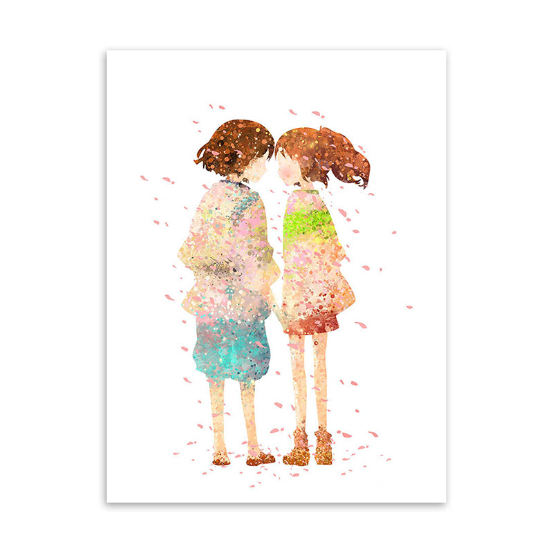 Puppy Love Painting Art Print Textured Cartoon Girls Bedroom Wall Decor in Orange Clearhalo 'Art Gallery' 'Canvas Art' 'Kids' Arts' 1658966