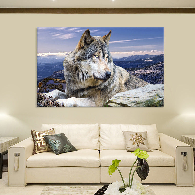 Contemporary Wolf Canvas Print Blue Living Room Wall Art Decor, Textured Surface Clearhalo 'Art Gallery' 'Canvas Art' 'Contemporary Art Gallery' 'Modern' Arts' 1658971