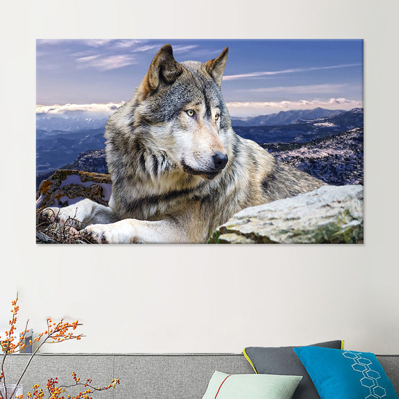 Contemporary Wolf Canvas Print Blue Living Room Wall Art Decor, Textured Surface Clearhalo 'Art Gallery' 'Canvas Art' 'Contemporary Art Gallery' 'Modern' Arts' 1658972