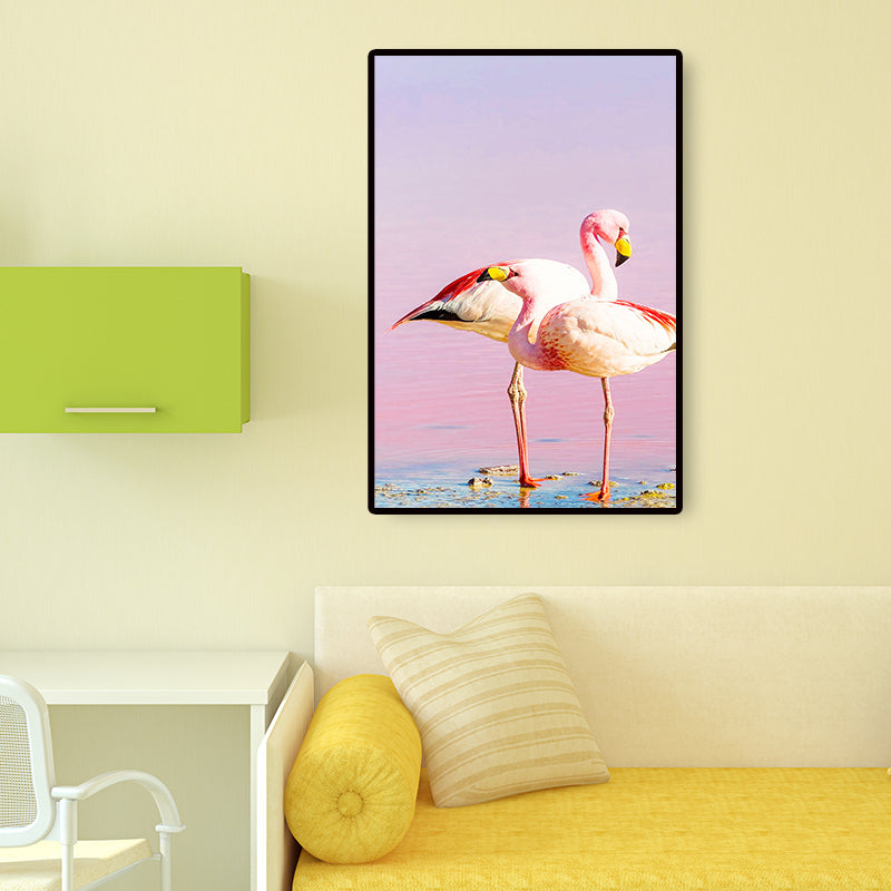 Tropix Animal Flamingos Canvas Art Pink-Blue Textured Wall Decor for Sitting Room Clearhalo 'Art Gallery' 'Canvas Art' 'Coastal Art Gallery' 'Tropical' Arts' 1658979