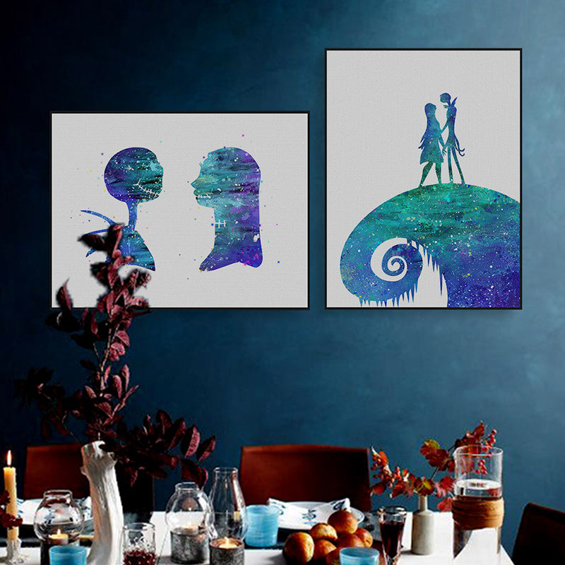Blue Watercolor Wall Art Print Lovers Minimalism Textured Canvas for Dining Room Blue Design 1 Clearhalo 'Art Gallery' 'Canvas Art' 'Contemporary Art Gallery' 'Contemporary Art' 'Minimalism' 'Minimalist Art Gallery' 'Scandinavian' Arts' 1658984