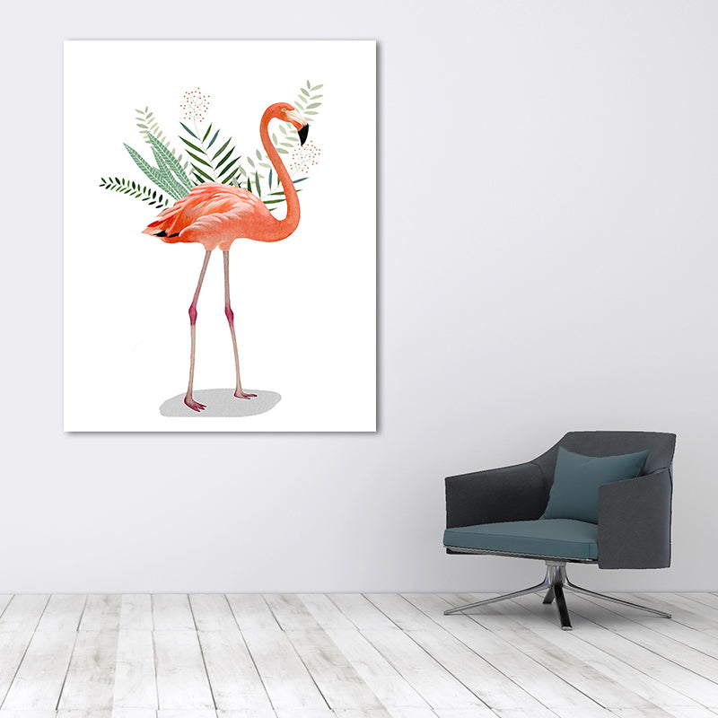 Flamingo and Leaves Wrapped Canvas Pink Tropical Wall Art Decor for Drawing Room Pink Clearhalo 'Art Gallery' 'Canvas Art' 'Coastal Art Gallery' 'Tropical' Arts' 1659009
